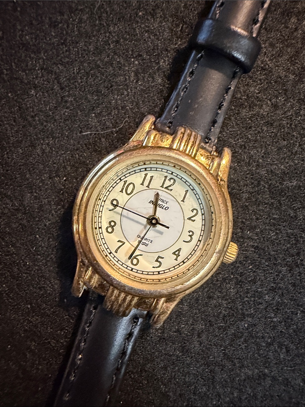 Timex Gold Case Watch with Black Strap